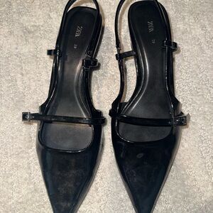 Zara Glossy Black Women's Pointed Flats